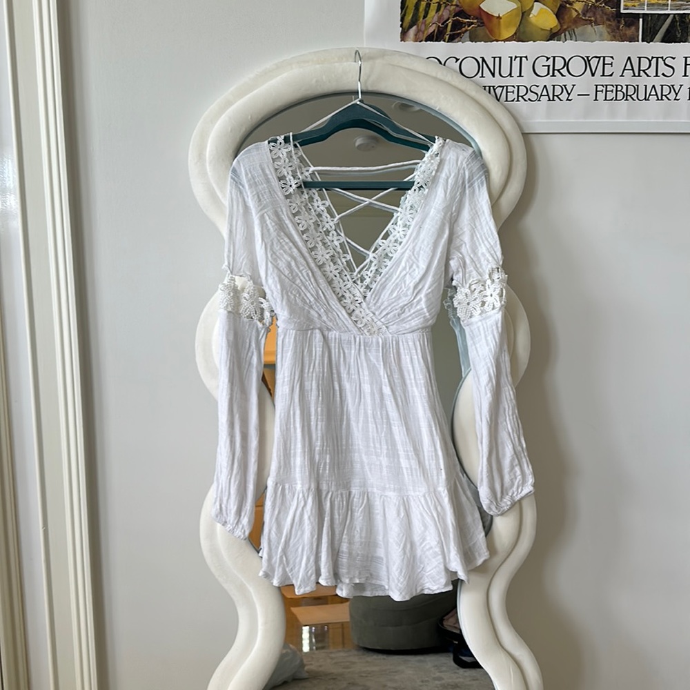 Luxxel boho white dress with stitched floral cutouts